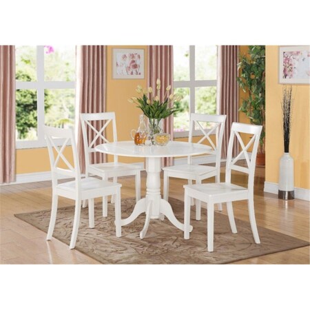 East West Furniture 3PC Kitchen Round Table with 2 Drop Leaves and 2 X -back Chairs with wood Seat DLBO3-WHI-W
